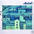 Cityscape printmaking titled 'Urban City 1', 12x11 inches, by artist Madhurima Majumder on Paper