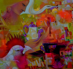 Figurative acrylic painting titled 'Urban Emotion 2', 39x36 inches, by artist Madan Lal on Canvas