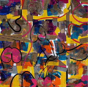 Urban Glimpses (Echoes of Form) by Prabhinder Lall, Original Acrylic Abstract Painting on Canvas, Medium Square Wall Art