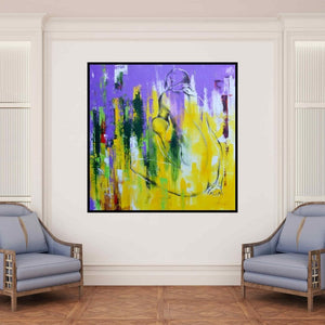 In-situ view of Tejinder Ladi Singh's 'Urban Jungle 14 (Inner Sanctuary)' painting in a room