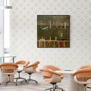 In-situ view of Ashish Kushwaha's 'Urban Metaphor 1 (Urban Sanctuary)' painting in a room