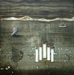 Urban Metaphor (Echoes of the Past) by Ashish Kushwaha, Original Acrylic Contemporary Painting on Canvas, X-Large Square Wall Art