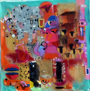 In-situ view of Madan Lal's 'Urban Mirage 1' painting in a room