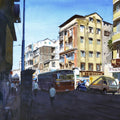'Urban Motion' cityscape watercolor painting by artist Ramesh Jhawar, 21x29 inch, on paper