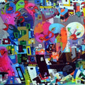 Abstract acrylic painting titled 'Urban Noise 14', 24x48 inches, by artist Madan Lal on Canvas