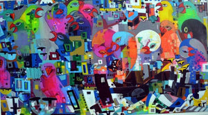 Urban Noise 14 (Untitled) by Madan Lal, Original Acrylic Abstract Painting on Canvas, Medium Horizontal Wall Art
