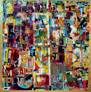 Urban Phulkari 2 (Untitled) by Madan Lal, Original Acrylic Figurative Painting on Canvas, X-Large Vertical Wall Art
