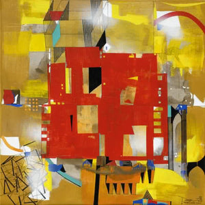 Urban Scape Ii (City in Flux) by Prabhinder Lall, Original Acrylic Abstract Painting on Canvas, Small Square Wall Art