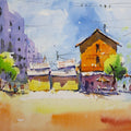 Urban Solitude' landscape watercolor painting by artist Soven Roy, 14x20 inch, on paper