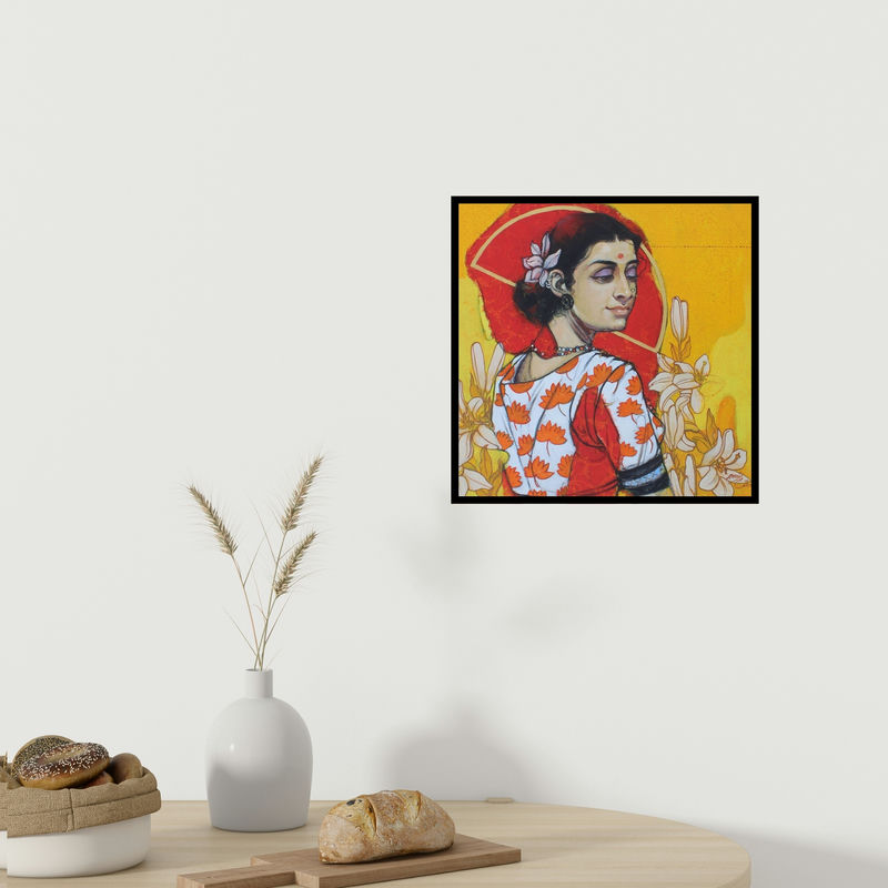 In-situ view of Ramchandra Kharatmal's 'Usha (Vibrant Harmony**)' painting in a room