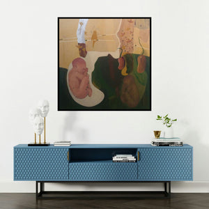 'Utkarsh' painting by Kamlesh Patidar shown on a wall in a furnished room.