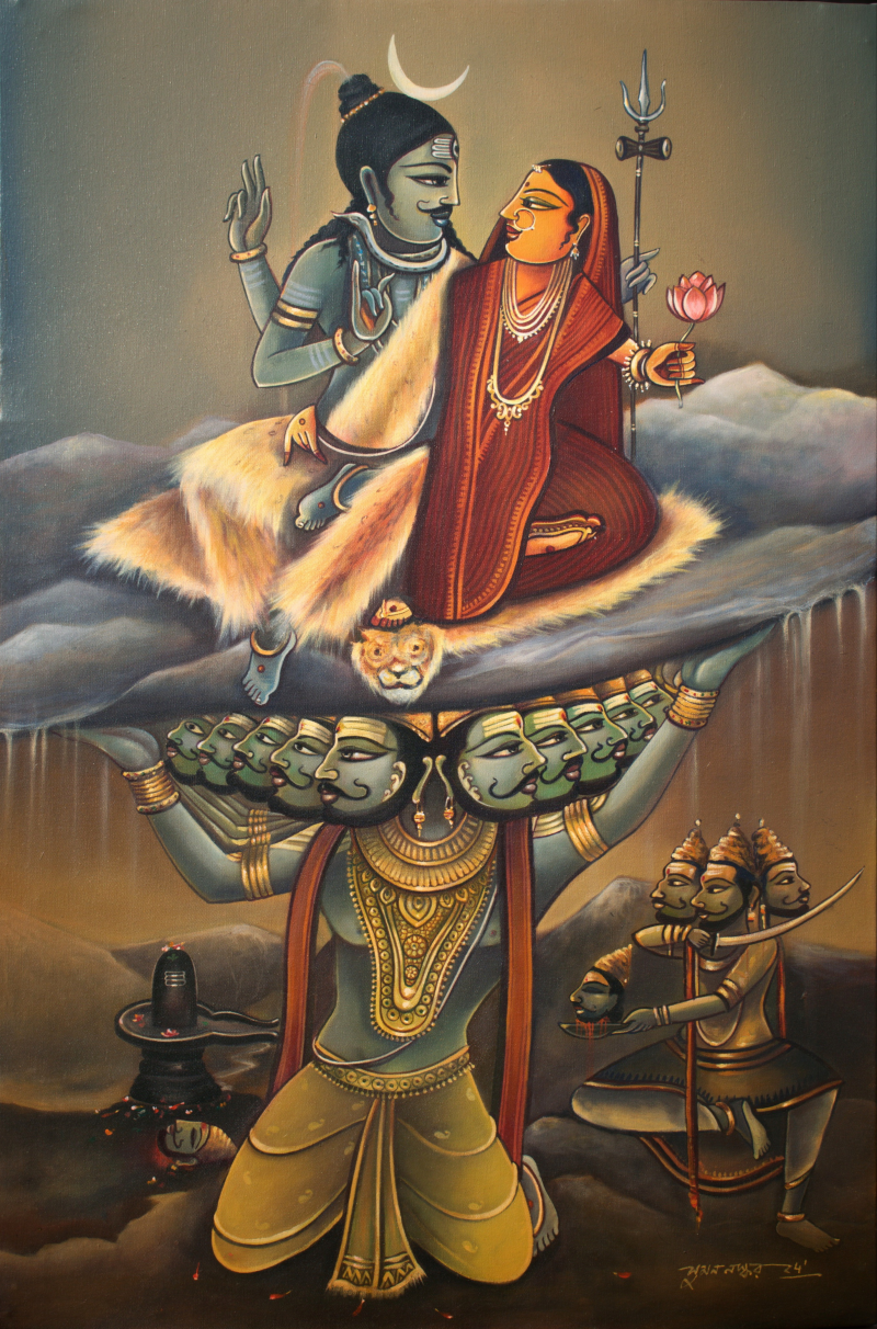 The Utmost Devotee Of Lord Shiva' religious acrylic painting by artist Sumon Naskar, 36x24 inch, on canvas