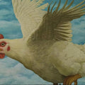 Surrealist oil painting titled 'Utopia the flying broiler', 30x40 inches, by artist Tarun Rajvansi on Canvas