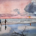 Seascape watercolor painting titled 'Vagator Beach', 6x27 inches, by artist Arunava Ray on Paper