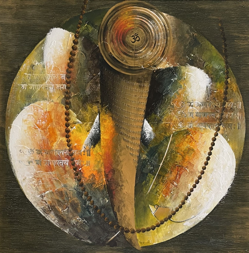 Vakratunda 1' religious acrylic painting by artist Kanchan Mahante, 42x42 inch, on canvas