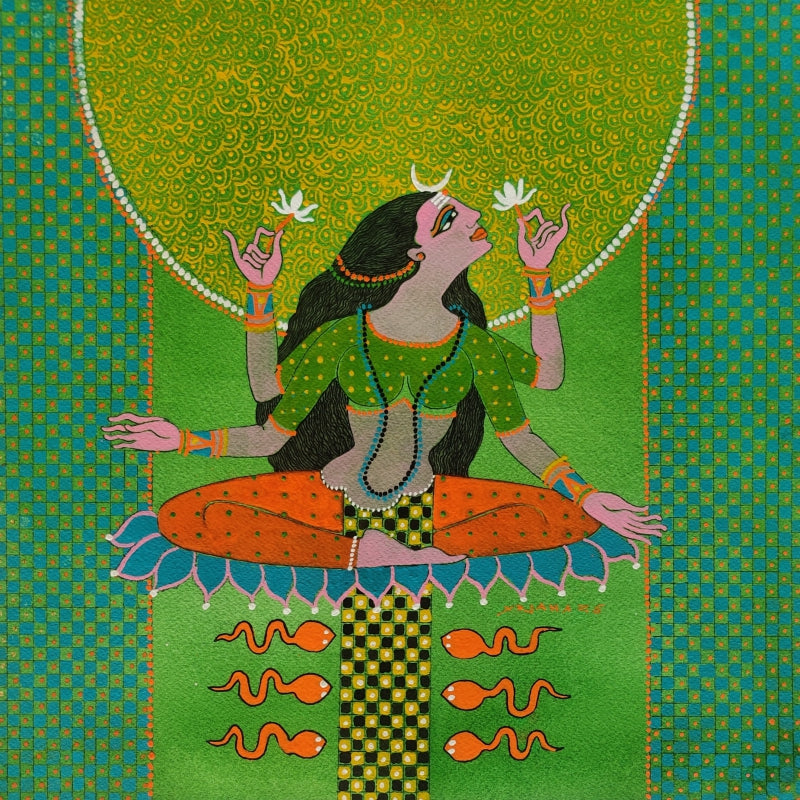 'Van Priyvasini' religious mixed-media painting by artist Yojana Dehankar, 12x12 inch, on paper