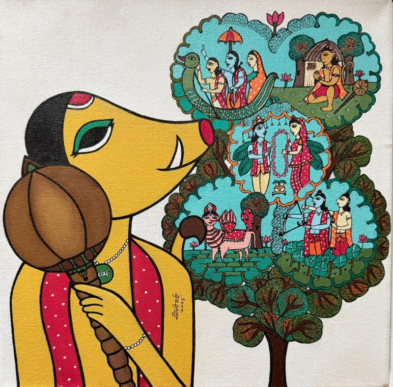 Varaha' religious acrylic-ink painting by artist Rangoli Garg, 12x12 inch, on canvas