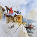 'Varanasi 11' religious watercolor painting by artist Sandeep Yadav, 12x12 inch, on paper