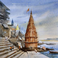'Varanasi 14' religious watercolor painting by artist Sandeep Yadav, 10x10 inch, on paper