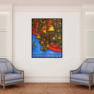 In-situ view of Anil Kumar Yadav's 'Varanasi 16 (Symphony of Devotion)' painting in a room