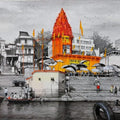 Religious acrylic painting titled 'Varanasi', 16x24 inches, by artist Amlan Dutta on Canvas