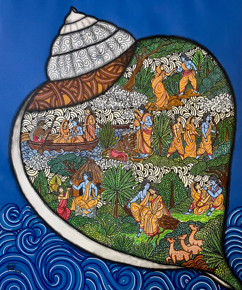 Varanasi' religious acrylic painting by artist Mrinal Dutt, 38x32 inch, on canvas