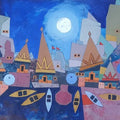 Religious acrylic painting titled 'Varanasi 3', 36x72 inch, by artist Anand Bekwad on Canvas