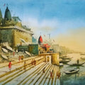 'Varanasi 3' religious watercolor painting by artist Sandeep Yadav, 12x16 inch, on paper