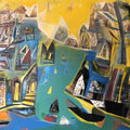 Cityscape acrylic painting titled 'Varanasi 4', 42x54 inches, by artist Tapas Ghosal on Canvas