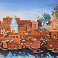 Religious acrylic painting titled 'Varanasi 5', 36x72 inch, by artist Anand Bekwad on Canvas