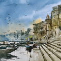 'Varanasi 5' religious watercolor painting by artist Sandeep Yadav, 12x16 inch, on paper