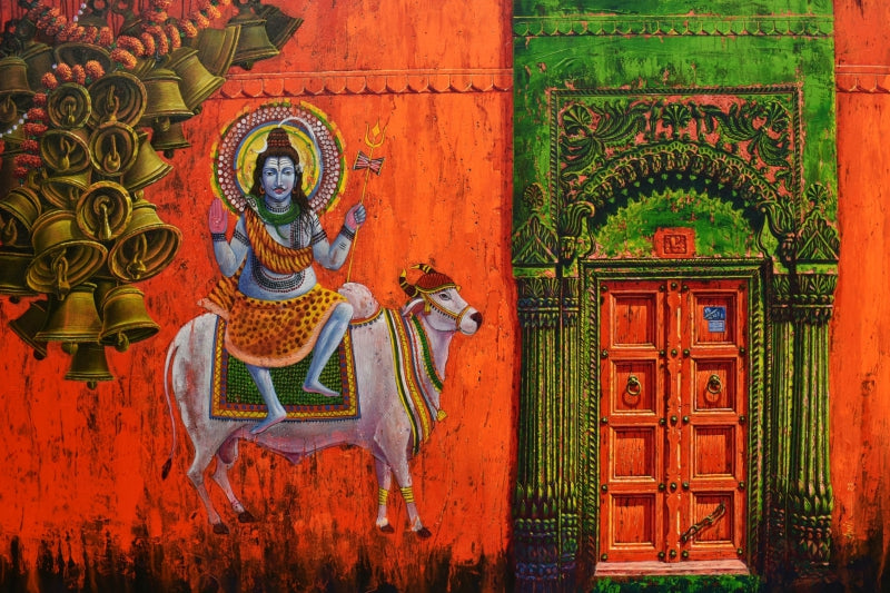 'Varanasi 52' religious acrylic painting by artist Anil Kumar Yadav, 48x72 inch, on canvas