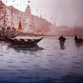 Cityscape watercolor painting titled 'Varanasi Ghat 1', 9x12 inches, by artist Arunava Ray on Paper