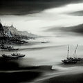 Varanasi Ghat 11' religious acrylic painting by artist Soumen Saha, 36x60 inch, on canvas