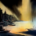Varanasi Ghat 14' religious acrylic painting by artist Soumen Saha, 48x36 inch, on canvas