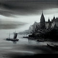 Varanasi Ghat 3' religious acrylic painting by artist Soumen Saha, 36x36 inch, on canvas