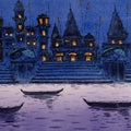 Varanasi Night' religious watercolor painting by artist Roshan Agarwal, 7x18 inch, on paper