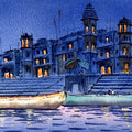Varanasi Night View' religious watercolor painting by artist Roshan Agarwal, 10x14 inch, on paper