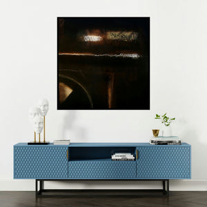 'Variation Of Nature 2 (Ephemeral Echoes)' painting by Kaushlendra Pratap Singh shown on a wall in a furnished room.