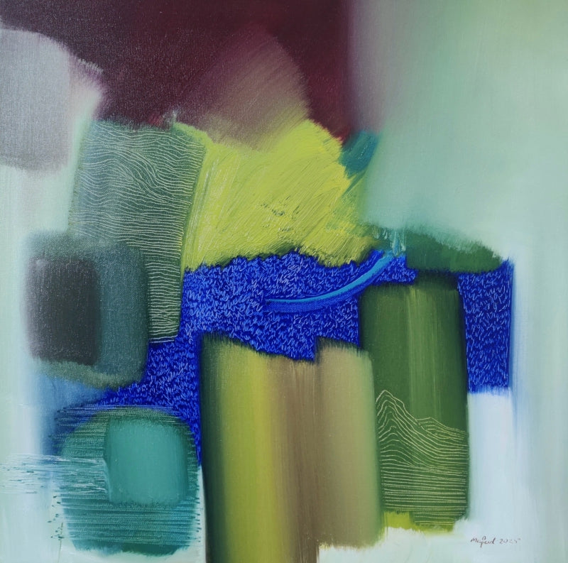 Varnadhyatma 44' abstract oil painting by artist Mohd Majeed Mansoori, 24x24 inch, on canvas