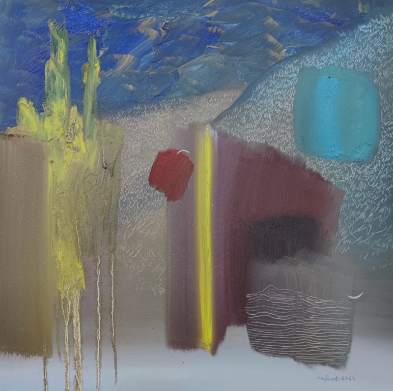 Varnadhyatma 45' abstract oil painting by artist Mohd Majeed Mansoori, 24x24 inch, on canvas