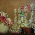 Still-life acrylic painting titled 'Vase And Bottles', 22x27 inches, by artist Sakthivel Ramalingam on Canvas