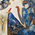 Vayasya' figurative oil painting by artist Kavita Tambolkar, 24x24 inch, on canvas