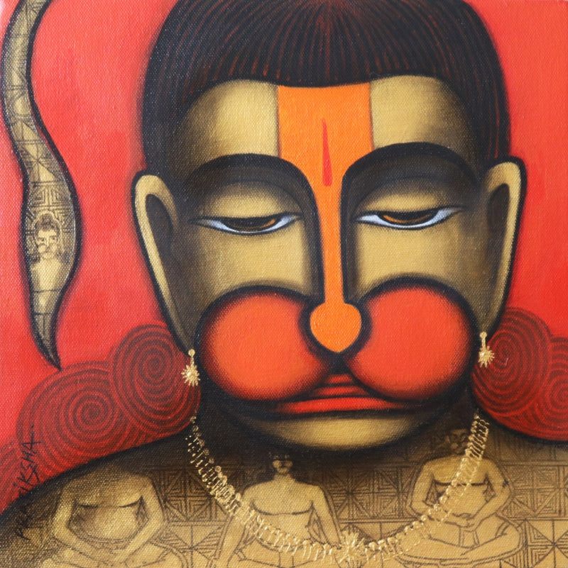 Vayupriya' religious acrylic painting by artist Pratiksha Bothe, 12x12 inch, on canvas