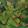 Religious acrylic painting titled 'Veena Ganapati', 34x45 inches, by artist Bala Bhakta Raju on Canvas