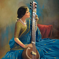 Veena Reverie' religious oil painting by artist Kamal Rao, 49x32 inch, on canvas