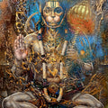 Veer Anianeya' religious mixed-media painting by artist Anil Kumar, 45x32 inch, on canvas