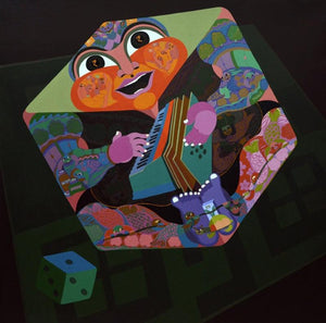 Vehemence Of Inflation (The Dice of Destiny) by Tanushree Chakraborty, Original Acrylic Figurative Painting on Canvas, Large Square Wall Art