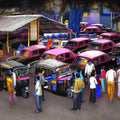 Transportation mixed media painting titled 'Vehicles Stand Point 2', 31x39 inches, by artist Kalipada Purkait on Canvas
