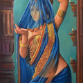 Veil Of Faith' figurative oil painting by artist Kamal Rao, 56x34 inch, on canvas